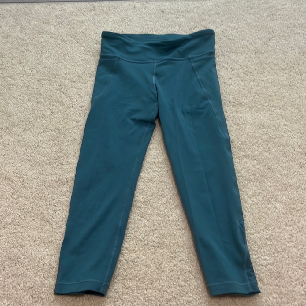 Athleta Girl Truth Be Told Capri Teal Blue Mesh Size L 10-12